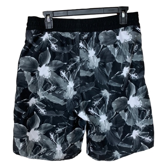 Adidas Black Hibiscus Allover Print Swimwear Shorts/Trunks Large - Picture 2 of 9